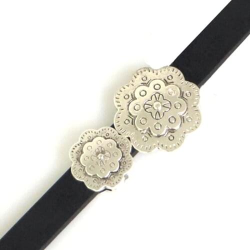 10PCS Fashion Jewelry Antique Carved Flower Figure Slider Spacers For 13*2mm Flat Leather Cord Jewelry Accessories