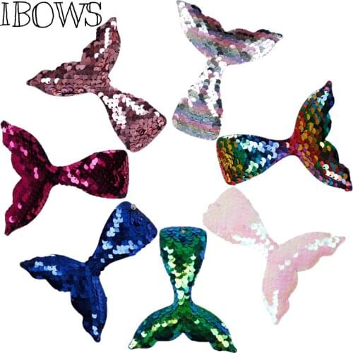 5pcs/lot Mermaid Tail Patches With Hole 2-Color Reversible Sequin DIY Hair Bow Decoration Kids Birthday Party Hair Accessories