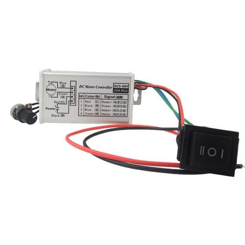 Free shipping 10pcs/lot DC 2V 24V 36V 48V 20A DC Motor Speed Controller PWM Reserve with Metal Shell w/ switch CVT Speed control