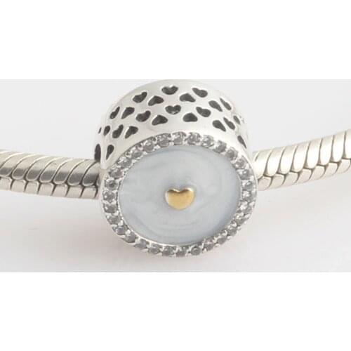 Authentic S925 Silver Bead Charm Precious Heart With Enamel & Crystal Bead fit Lady Bracelet Bangle Diy Jewelry