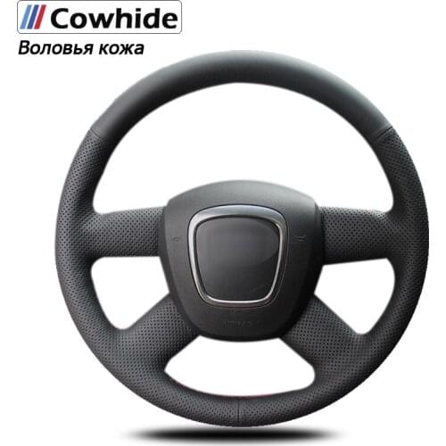 Handsewing Black Genuine Leather Steering Wheel Covers For Audi Old A4 B7 B8 A6 C6 2004-2011 Q5 2008-2012 Q7 2005-2011 2006 2007