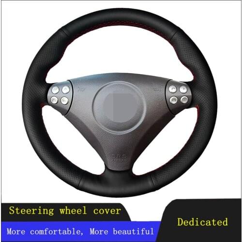 DIY Car Steering Wheel Cover Black Genuine Leather For Mercedes Benz C-Class W203 2004-2007 / SLK-Class R171 2004 2005-2008