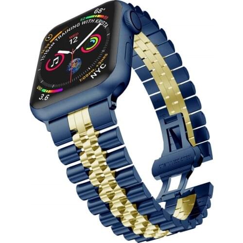 Color Apple Watch Five beads strap,Upgraded Version Solid Stainless Steel Band Business Replacement iWatch Strap for Apple Watch