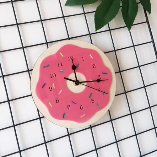 Nordic Style Doughnut Shape Wooden Mute Wall Clock Kids Bedroom Home Decoration