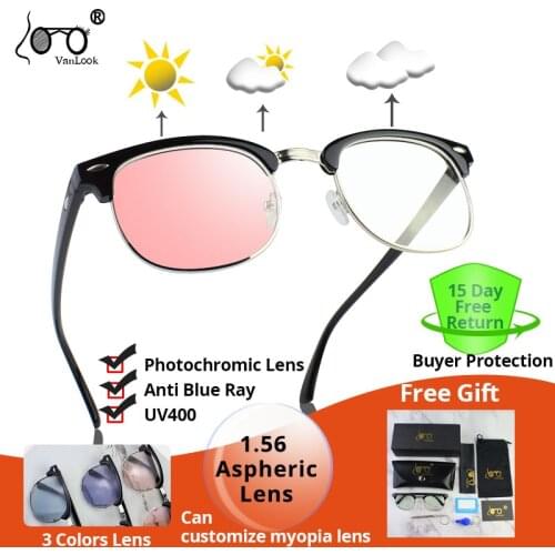 Myopia Photochromic Pink Computer Glasses Anti Blue Ray Glare for Men Women Shortsighted Spectacles Frames Unisex -6.0