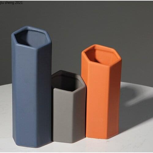 European Geometric Ceramic Vase Creative Hexagon Flower Living Room Dining Table Ornaments Floral Bottle Home Decoration Wedding