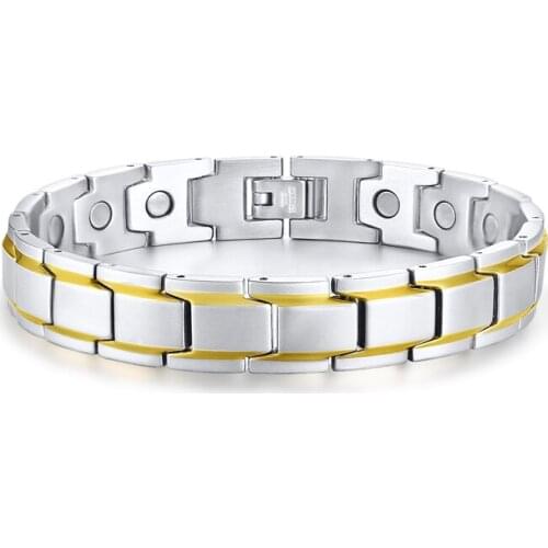 Classic man present matte finishes gold silver color charm cuff bangle stainless steel jewelry male magnet bracelet for men