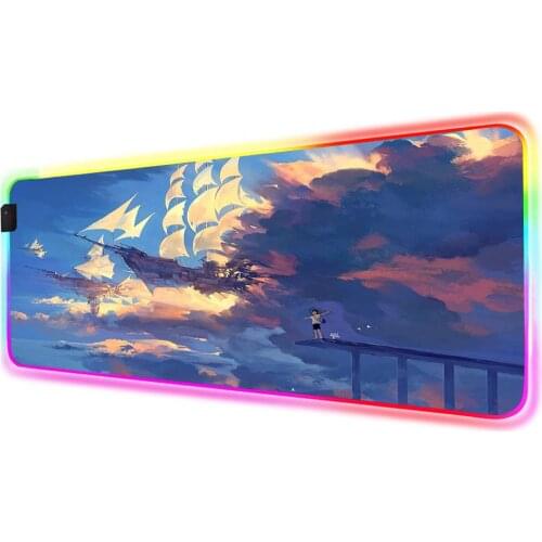 City Airship Animation Mouse Pad RGB Mouse Pad Black Seam with Backlight LED Computer Desktop PC Keyboard Non-Slip Desk Mat XXL