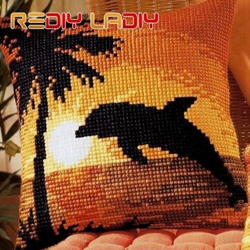 Cross Stitch Cushion African Sunset Chunky Yarn Cross-Stitch Kits Needlework Pre-Printed Canvas Pillow Home Deocr Arts & Crafts