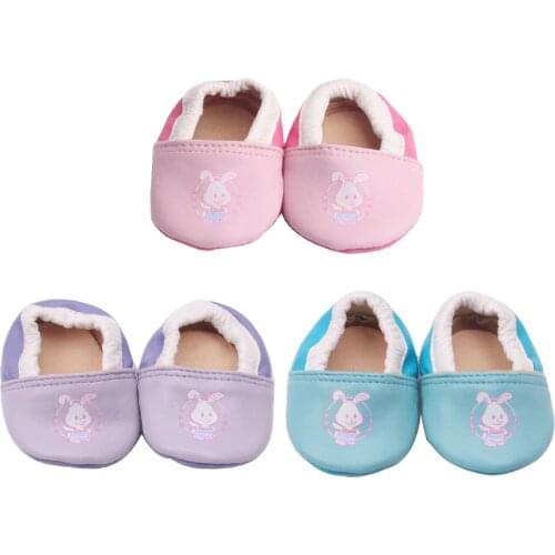 43 cm baby dolls shoes newborn PU material Soft cute pink shoes Purple loafers Baby toys fit American 18 inch Girls doll g3