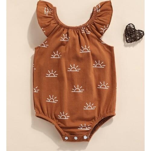 FOCUSNORM 0-15M Summer Baby Girls Boys Rompers Sun Pattern Printed Ruffles Fly Sleeve Jumpsuits Outfits