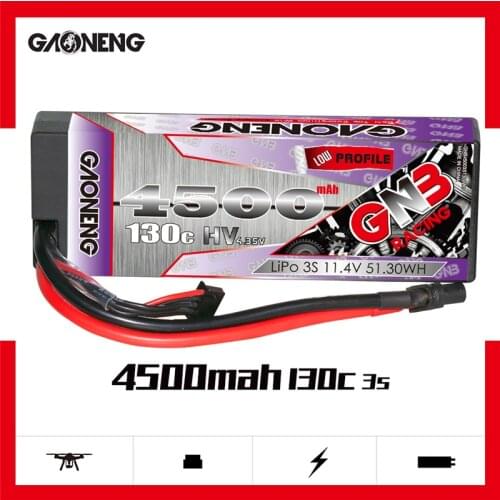 GNB GAONENG 4500mAh 3S 11.4V 130C Hardcase LiPo LiHV Battery for 1:8 1/8 RC Car Four Drive Off-Road Boat