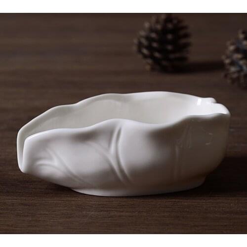 [GRANDNESS] Lotus Leaf Shape White Porcelain Tea Presentation Vessel Cha He tea scoop teaspoon