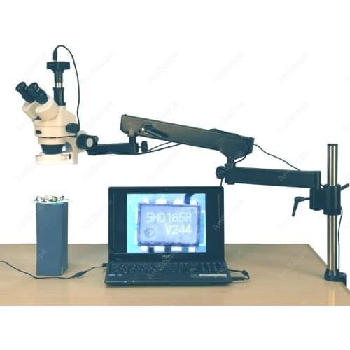 Articulating Arm Microscope--AmScope Supplies 3.5X-90X 144-LED Articulating Arm Zoom Stereo Microscope + 8MP Digital Camera