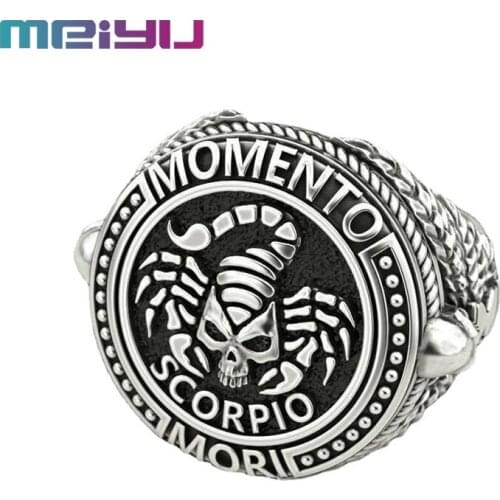 New Mens Popular Boy Birthday Gift Scorpio Skull Ring Punk Style Retro Plated 925 Ancient Silver Scorpion Ring Party Jewelry