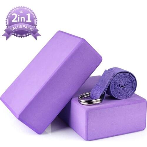 Yoga Block Set (2 Pack Yoga Blocks & 1 Yoga Strap) High Density Soft EVA Foam for Yoga,Pilates,Stretching,Meditation, Fitness