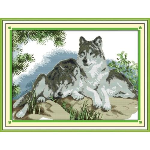 Joy Sunday A Wolves Couple Patterns Needlework Diy Painting Cross Stitch Kits Embroidery Home Decoration Cross-stitching Sets