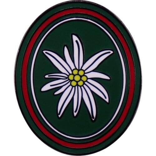 German Army WW II EM Edelweiss Award Military Mountain Troop Alpinism Symbol Metal Enamel Lapel Clothes Coats Badge Brooch Pin