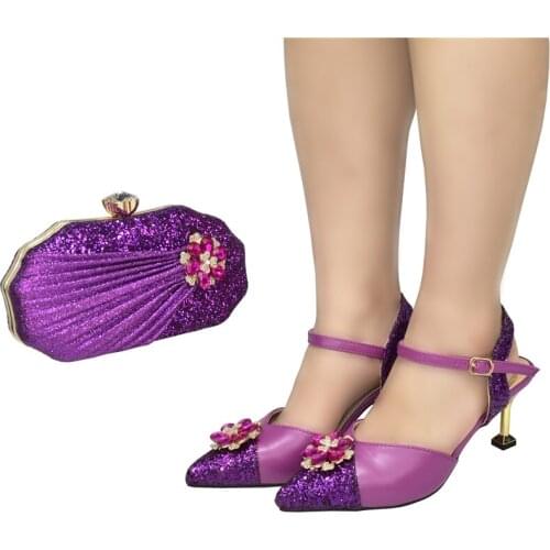 Latest Design African Wedding Shoes and Bag Set Decorated with Rhinestone African Matching Shoes and Bags Italian In Women