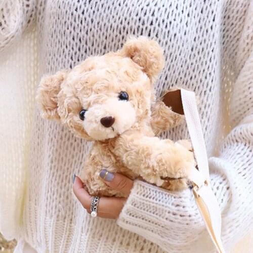 2020 Creative New Fashion Trend Cute Cartoon Teddy Plush Toy Bag Soft Girl One Shoulder Diagonal Cross Purse Bag