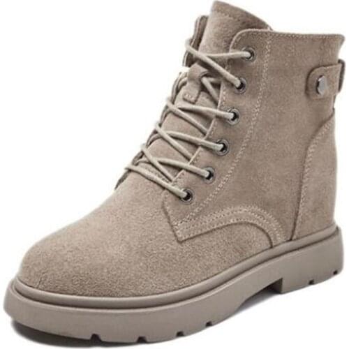 New Fashion Matte Cowhide Autumn Martin Boots Increased within High Heels Short Boots Plus Velvet Warm Winter Boots Women Boots