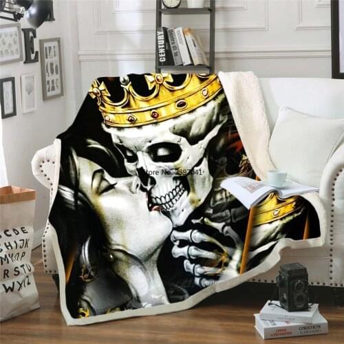 Skull 3d Printed Gothic Fleece Blanket for Beds Thick Quilt Fashion Bedspread Sherpa Throw Blanket Adults Kids