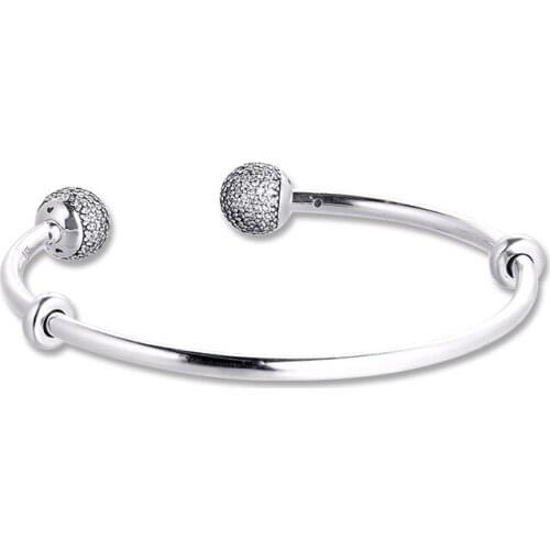 Open Bangles with Clear CZ 100% 925 Sterling-Silver-Jewelry Free Shipping