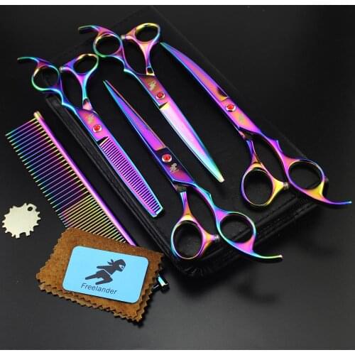 Freelander Professional Pet Grooming Scissors 7 inch, Straight & Thinning & Curved Scissors Set For Dog Grooming,Cat Forbici
