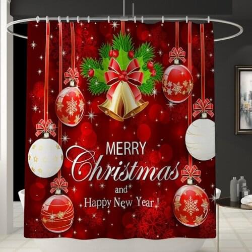 Merry Christmas Bathroom Set Red Bell Pattern Waterproof Shower Curtains and Toilet Seat Cover Mat Non Slip Rug Home Decor