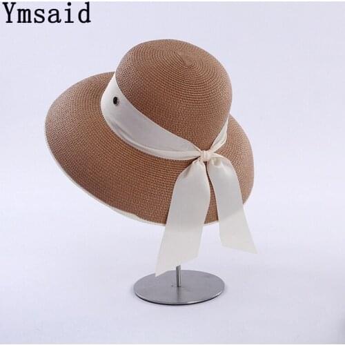 Retro French Hepburn Straw Hat Bow Female Summer Seaside Big Brim Sun Protection Shade Travel Vacation Leisure Wild Brim Beach H