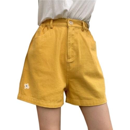 4 Color New Summer Harajuku Kawaii Women Shorts High Waist Flower Shorts Female Loose Wide Leg Cute Straight Shorts Mujer