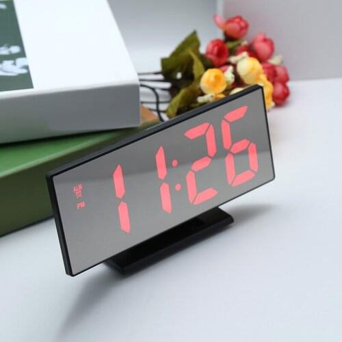 Alarm Clock LED Digital Clock Multifunction Mirror Snooze Display Time Night LCD Table Light Office USB Cable Digital Clock