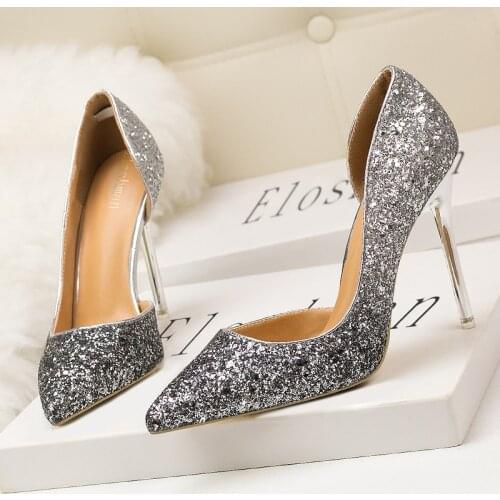 Womens Shoes 2021 New Hotel Nightclub Fashion Party Sexy Show Thin Nightclub Heels for Women Dance Crystal Shoes Sequins Shoes