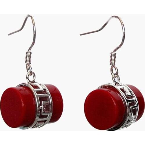 VINTAGE NEW RED CORAL 925 SILVER HOOK EARRINGS 1 1/5" REAL Natural