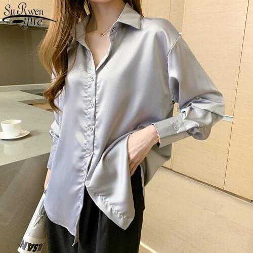 Vintage Women Tops and Blouse Long Sleeve Woman Shirt 2021 Spring Office Lady Clothes Korean Blouse with Gray White Blusas 10541