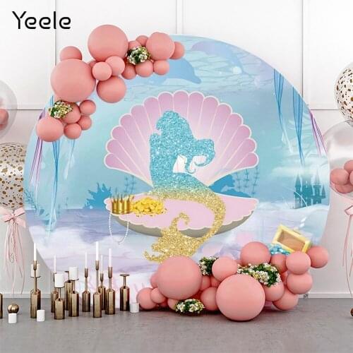 Yeele Mermaid Princess Shell Circle Backdrop Photography Baby Girl Birthday Party Round Background Photophone For Photo Studio