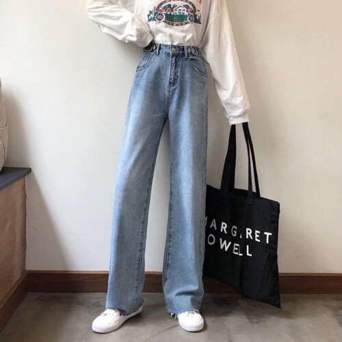 Spring/autumn women jeans denim fabric Washed trousers wide leg pants high waist women trousers ins pants