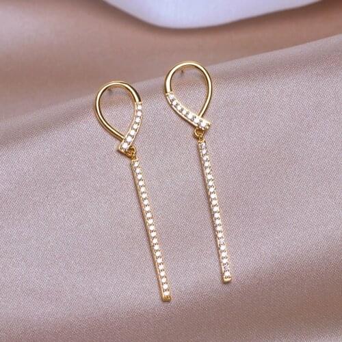 Trendy Simple Geometric Long Drop Earrings for Women Luxury Zirconia Crystal Dangle Earrings Statement Earrings Jewelry Gifts