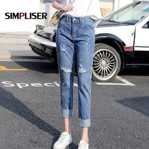 Ripped Jeans Pants Women 2019 Spring Ankle Length Female Boyfriend Loose Jeans Trousers Plus Size 32 Big Sizes Soft Jeans