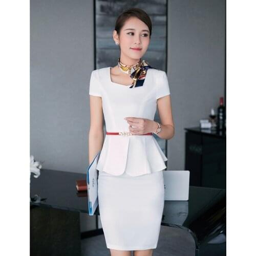 Summer Formal Fashion Women Business Suits with Skirt and Top Sets White Office Ladies Work Uniforms for Beauty Salon OL Style
