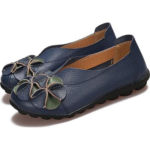 ZZPOHE Plus Size Shoes Women Flats Genuine Leather Shoes Women Slip On Casual Comfortable Flat Heel Shoes mother shoes