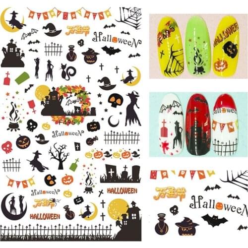 1PCS Halloween Nail Sticker Nail Art Stickers Tattoo Spider Web Black Cat Bat Pumpkin Nail Decals for DIY Nail Art Decorations