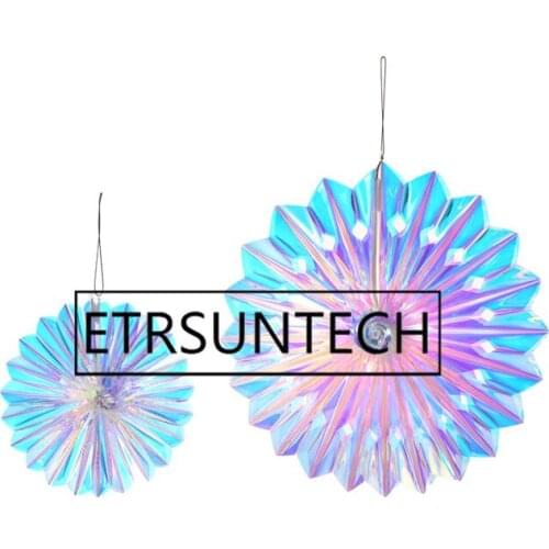 100sets 2pcs/set Iridescent Hanging Paper Fans Rainbow Paper Fans for Party Decorations Wedding Ornaments Tissue Paper Fans