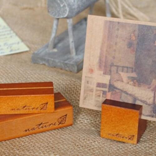 2pcs Korea Stationery Wholesale Retro Original Wooden Message Holders Stands Notes Block Photo Card Message Folders Desks