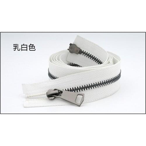 Free shipping 2pcs 120cm milky white 5# metal copper zipper gun black teeth high-grade leather down jacket double head zipper