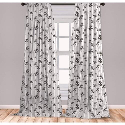 Asian Window Curtains Monochrome Bamboo with Leaves Foliage Elements Chinese Forest Lightweight Decorative