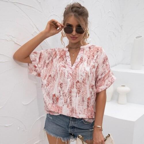 Short Sleeve V Neck Button Sexy Vacation Style Blouse Fashion Ladies 2021 Spring Summer Solid Casual Blouse Tops For women