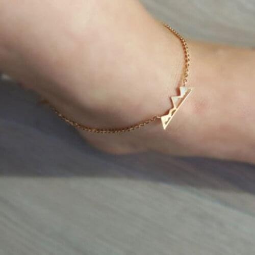 Hiking Outdoor Travel Jewelry Minimalist Snowy Mountain Anklets Bracelets Women Rose Gold Color Steel Barefoot Foot Chain Bijoux