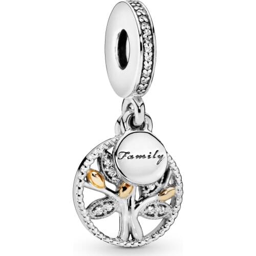 Family Tree 925 Sterling Silver Beads Sparkling Family Tree Dangle Charm Beads Fit Original Pandora Bracelet Bangle Jewelry
