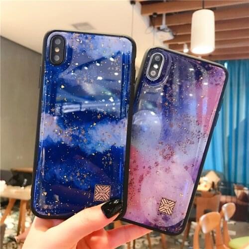 Gold Foil Statty Blue sky phone cases For iphone 12 11 Pro XS MAX XR X 7 8 6 6s plus Case Glitter Soft Silicone cover coque capa